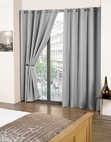 Emma Barclay Cali Eyelet - Woven Thermal Blackout Eyelet Curtains in Grey - Width 46 x Drop 54" (116 x 137cm) - Image 4