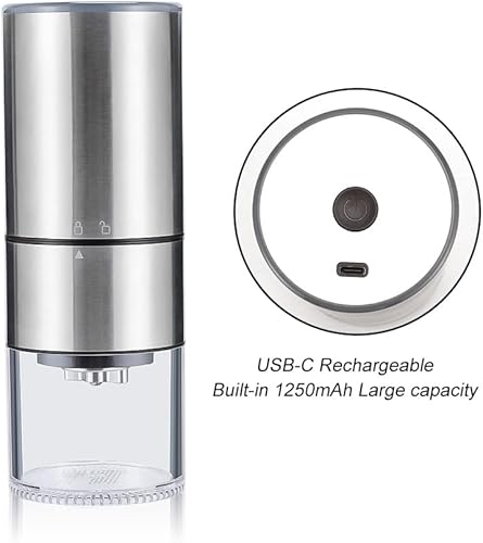 Miniatura 7 de Molinillo de café eléctrico portátil, molinillo de granos de café compacto automático con ajuste de molienda múltiple, recargable por USB, cepillo