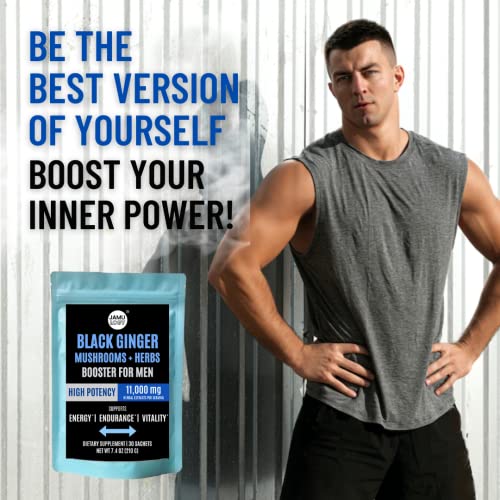 Jamulogy Black Ginger Powder Mix - Mushrooms & Herbs Superfood Booster For Men X 30 Sachets - Energy, Vitality, Strength #TOP6