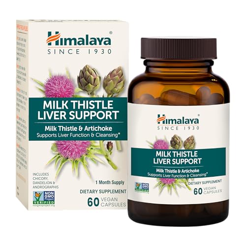 Himalaya Milk Thistle Liver Support - with Chicory, Andrographis, Dandelion, and Silymarin for Liver Cleanse, Detox and Function - Vegan, Non-GMO, Gluten Free, 350 mg, 60 Capsules