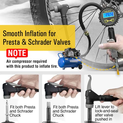 Azuno Digital Bicycle Tire Inflator Gauge With Auto-Select Valve Type - Presta And Schrader Air Compressor Tool #TOP3