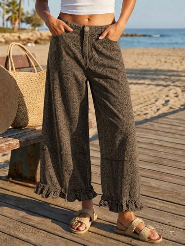 Cicy Bell Womens Ruffle Wide Leg Jeans Cropped Elastic Baggy Denim Pants — view 3