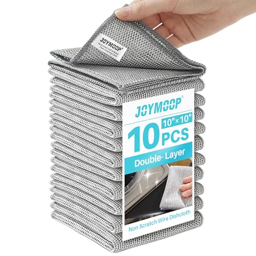 Image of JOYMOOP Non Scratch Wire Dishcloth-10 PCS, Double Layers Multipurpose Wire Dishwashing Rags, Wet & Dry Cleaning Rags for Dishes, Cookware, Sinks, Stoves & Fireplaces (10 inch x 10 inch)