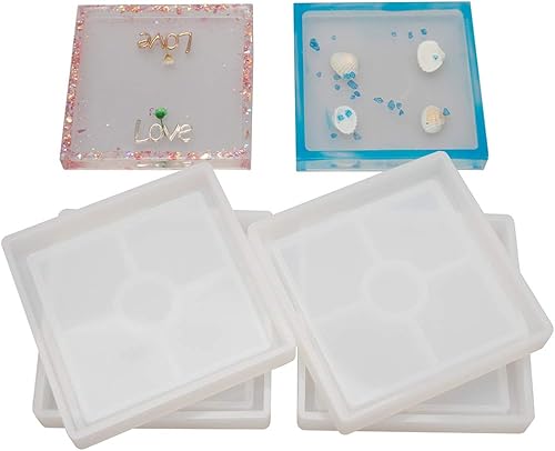 Paquete de 4 moldes cuadrados de silicona para posavasos de bricolaje, moldes para fundición con resina, cemento