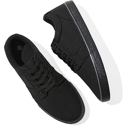 BENPAO Mens White Casual Shoes All Black Fashion Sneakers for Men Low Top Lace Up Canvas Shoes(Full Black,us11)