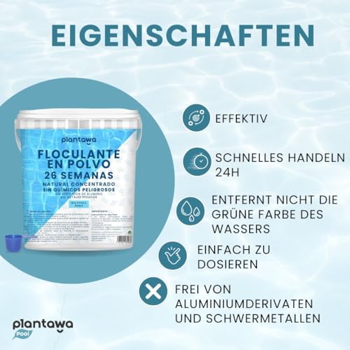 PLANTAWA Flockungsmittel Pool Konzentrat 26 Wochen | Hochwirksames Flockmittel Pool Flüssig | Für kristallklar Poolwasser | Für alle Filtersysteme | Sicher & ohne Aggressive Chemie