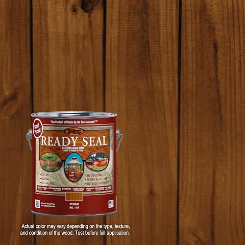 Image of Ready Seal Exterior Wood Stain | Semi-Transparent Oil-Based Formula | Professional Grade Stain and Sealer in One | Ideal for Decks, Fences, Pergolas, Wood Siding & More | Gallon | Pecan
