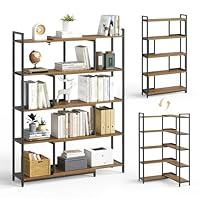 Mondeer Bookcase, Corner Bookshelf 5 Tiers, Width Adjustable from 80 to 146cm, Industrial Style, for Living Room Home Office Study Bedroom Kitchen Balcony, Rustic Brown
