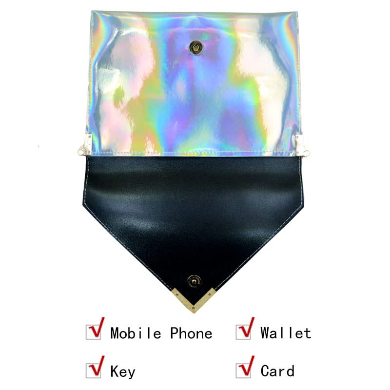 Women Colorful Holographic Evening Clutch Envelope Handbag Small Chain Cross-body Bag Shoulder Bag 167 Silver3
