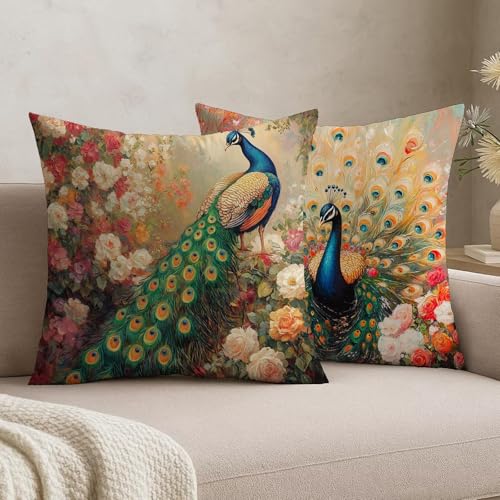 Juego de 2 Fundas de Cojín Exterior 60x60 Impermeables, Verde Pavo real Decorativos para Sofá Jardín Terraza, Almohada Terciopelo Doble Cara Estampado, Decoración Primavera Verano para Patio, -#b199s