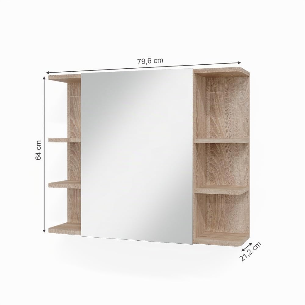 Vicco Armoire de Toilette Fynn, Sonoma, 79.6x64cm | avec miroir et étagères ouvertes pour montage mural