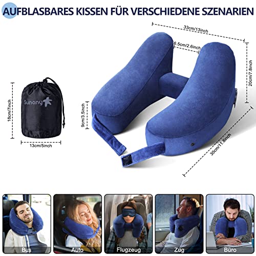 Neck Pillow For Travel Inflatable Airplane Pillow Comfortably Supports Head, Neck And Chin, Inflatable Travel Pillow With Soft Velour Cover And Portable Drawstring Bag (Blue) #TOP3