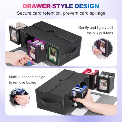 Image of UAONO MTG Commander Deck Box, 6-Deck Modular TCG Deck Case with Dice Tray | Hold 600+ Double-sleeved Cards, Modular Card Deck Box with 35PT Magnetic Card Holder for Magic the Gathering Multicolor