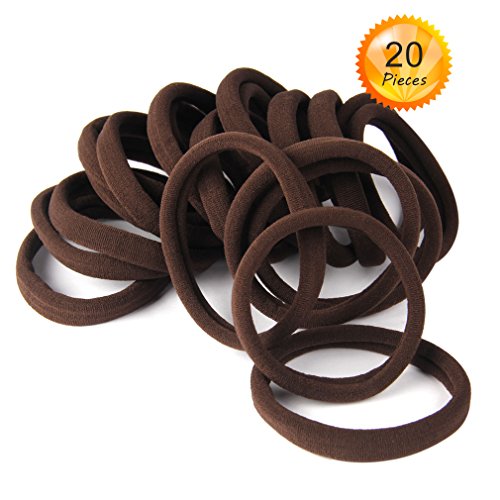 20 PCS Large Seamless Hair Ties Brown Rubber Bands for Thick and Curly Hair Bulk