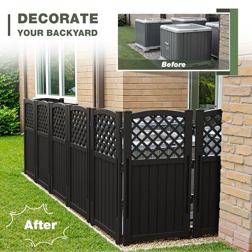 Image of Greesum Outdoor Air Conditioner Fence, Privacy Screen 4 Panels, Black