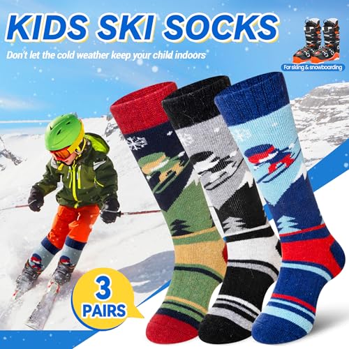 SeeyAN Kids Ski Socks Merino Wool Thermal Winter Socks Boys Girls Warm SnowBoarding Thick Skiing Socks 3 Pairs4