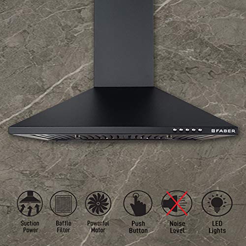 Image of Faber 60 cm 800 m /HR Pyramid Kitchen Chimney (HOOD CONICO PLUS BF BK 60, 2 Baffle Filters, Black)