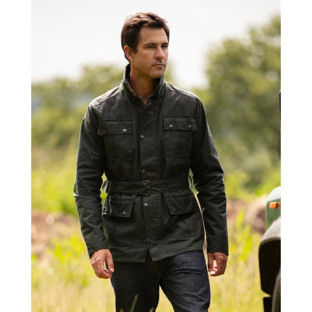 Walker and Hawkes - Grafton - Chaqueta de Estilo Motociclista para Hombre - Tejido Encerado Impermeable - con cinturón y 4 Bolsillos