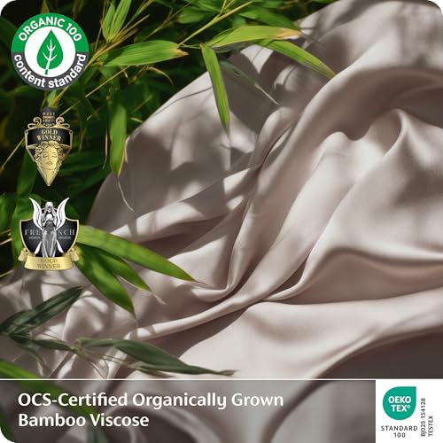 Image of Bedsure 100% Organically Grown Bamboo Viscose King Size Sheets Set | Cooling Bedsheets for Hot Sleepers | Luxury Silky Soft | 18 inch Deep Pocket with Corner Straps | Oeko-Tex Certified [Light Brown]