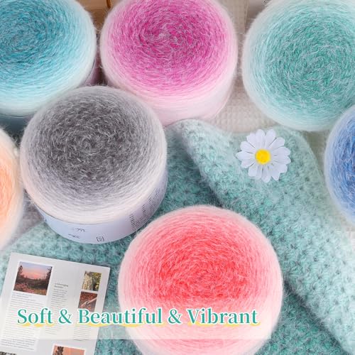Image of Aeelike Ombre Yarn for Crocheting, 4 PCS Colorful Gradient Yarn #4 Medium, Each 190g(6.7 oz) 400m(437.5 Yards) 71% Acrylic 29% Nynon, Soft Cake Crochet Yarns for Blanket, Scraves, Sweaters, Color K