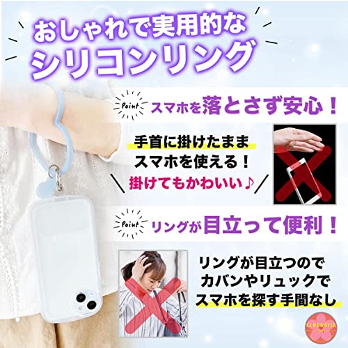 CLOGRATIA スマホ ストラップ 手首 シリコン リング ハート 挟むだけ ハンドストラップ 落下防止 韓国 (ハート ホワイト)