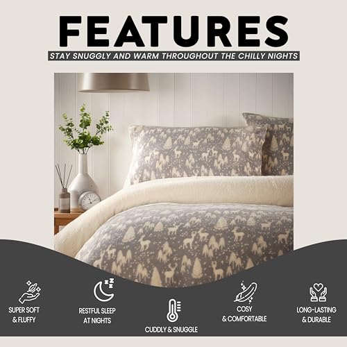 Olivia Rocco Teddy Fleece Duvet Cover Set Printed Super Soft Quilt Sets Check Stars Stag Design Warm Winter Bedding With Sherpa Reverse (Double, Woodland Animals) Olivia Rocco Teddy Fleece Duvet Cover Set Printed Super Soft Quilt Sets Check Stars Stag Design Warm Winter Bedding With Sherpa Reverse (Double, Woodland Animals)