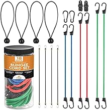 Heavy Duty 18pc Bungee Cord Set with Hooks, Canopy Ties, Luggage Net & Organizer Bag - Assorted Sizes (18", 24", 32") for Outdoor, Bike Racks, Motorcycles