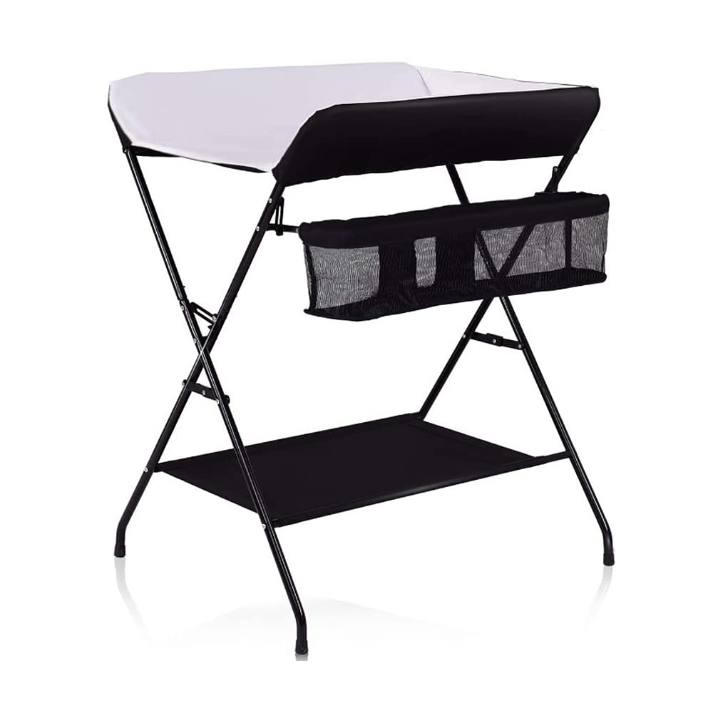 Table à langer pliante, Station à langer pour bébé portable, ceinture de sécurité, réglable en hauteur, pour Nouveaux-Nés Design Ergonomique, Table à Langer Pliable et Portable (noir et blanc)