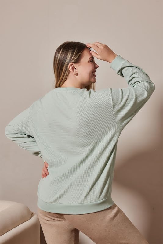 Maternity Sweatshirt Nursing Top Waffle Knit Breastfeeding Shirt with Zipper Pregnancy Mama Clothes Pullover - Image 6