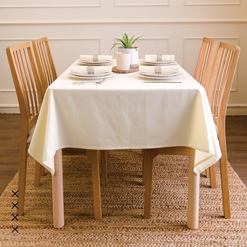 Image of Encasa XO Dining Table Cover | 140x180 cm in Cotton Canvas Rectangular Tablecloth | Natural Table Cloth For Dining Table Fall Decoration, Holiday & Christmas Festivals - Machine Washable