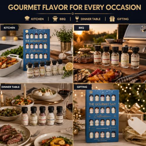 Image of Gourmet Salt Sampler Collection, 20 Premium Cooking & Finishing Seasonings | Includes Truffle, Smoked, Garlic, Merlot & Sriracha Flavors, Vegan, Perfect for Grilling, Roasting, BBQ & Everyday Cooking