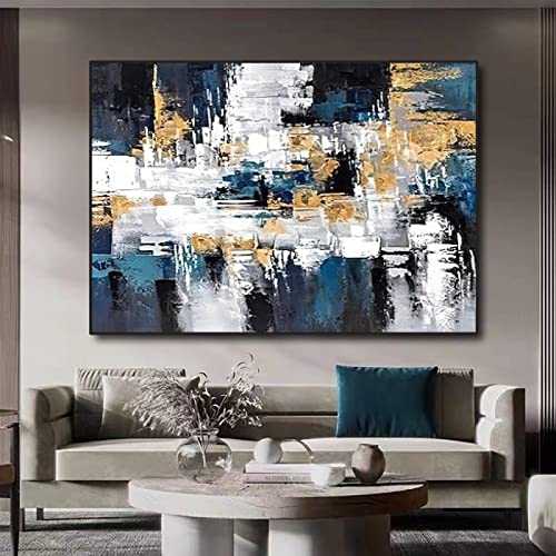 Toile moderne abstraite bleue et dorée pour habiller un mur vide - 2