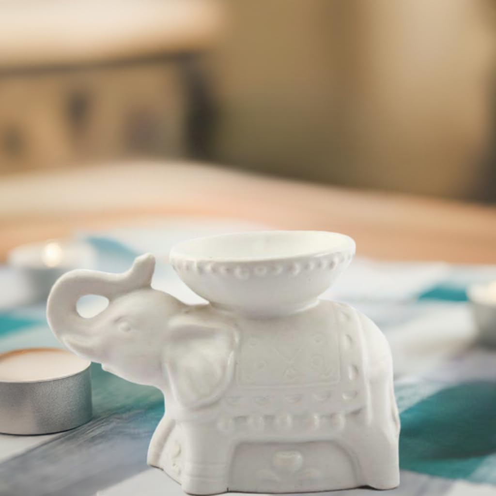 Ceramic Elephant Oil Burner Wax Melt Warmer – 15x11cm – Decorative Aromatherapy Holder for Essential Oils and Wax Melts
