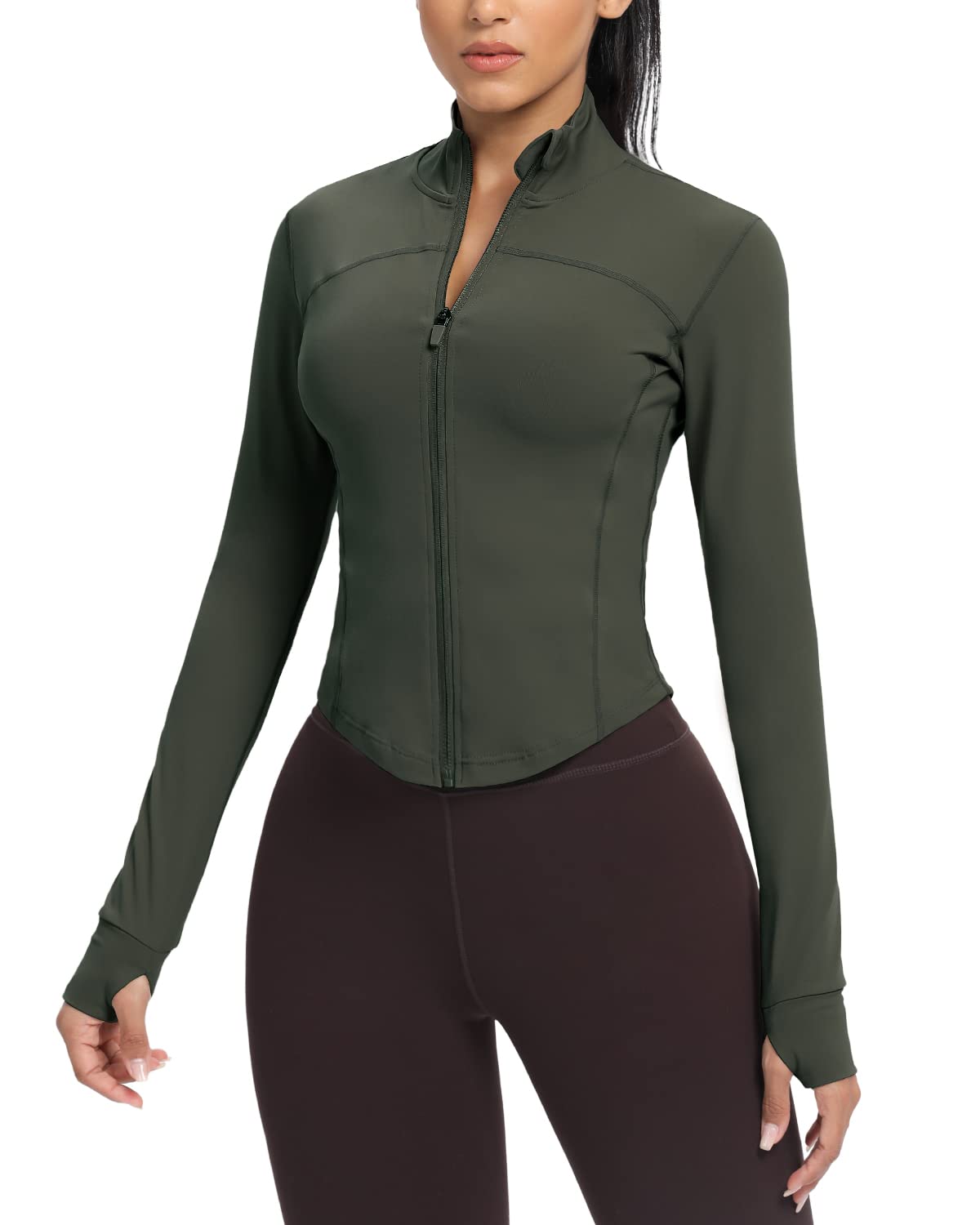 AVGO Women's Cropped Running Workout Jackets Zip Slim Fit Athletic Tops