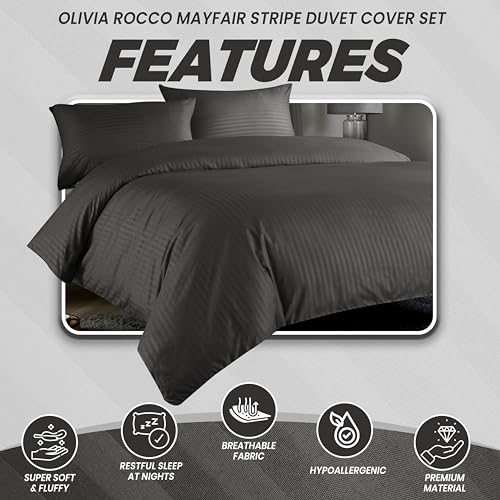 Olivia Rocco Mayfair Stripe Duvet Cover Set Easy Care Satin Stripes Comforter Reversible Bedding Quilt Covers With Pillowcases - Image 3