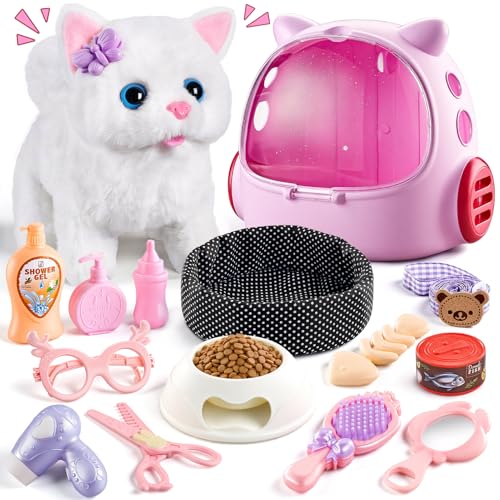 VEEVIFUN Jouet Chat Interactif pour Filles,Chat Robot avec Marche,Chat en Peluche Interactive aux Jouets Filles 4 5 6 Ans,Idéas de Cadeau d'anniversaire pour...
