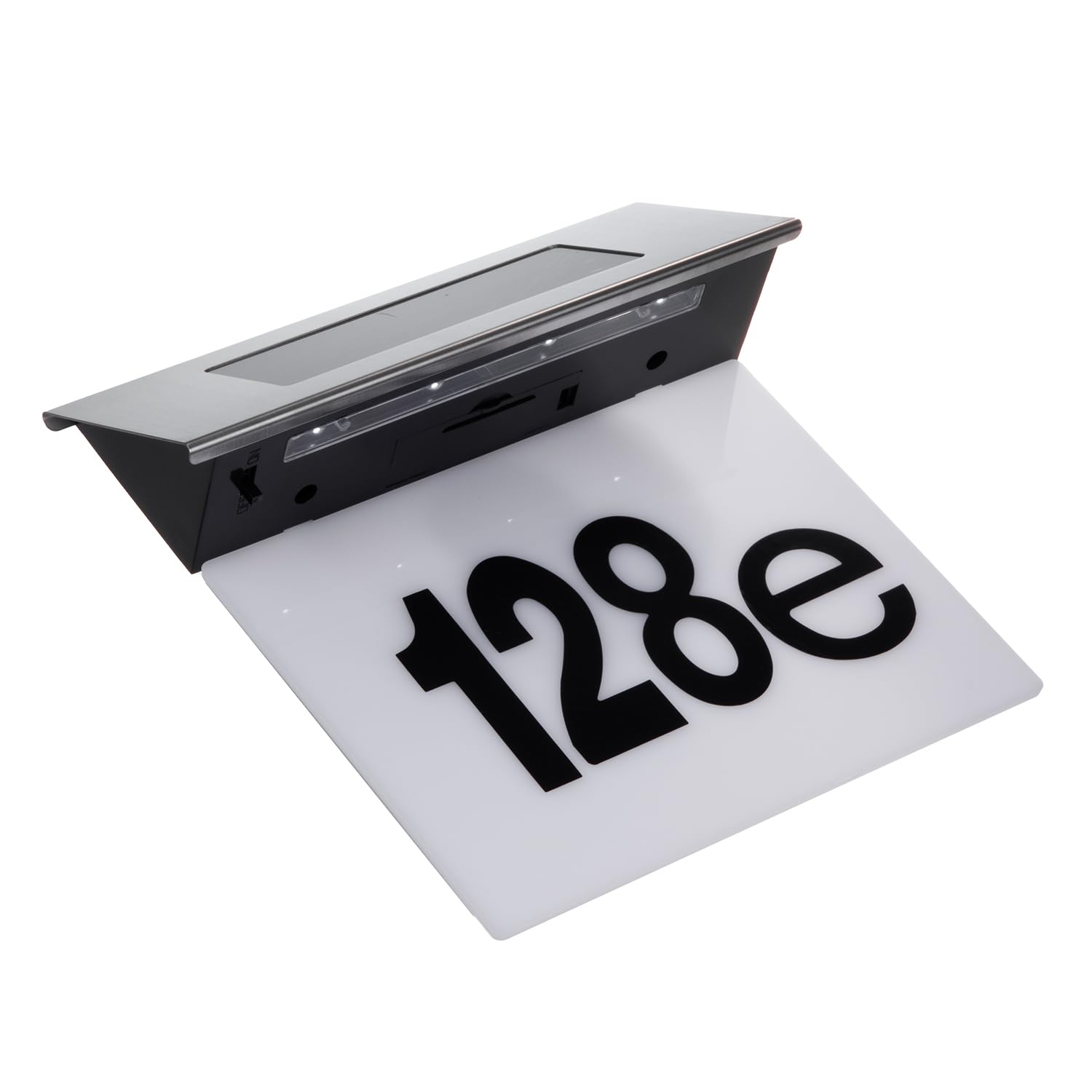 Maclean MCE423 luce solare per numero civico in plexiglass: numero civico 17x13cm con illuminazione a LED sensore crepuscolare IP44 60lm 1,5W bianco freddo 6000K applique da parete per esterno