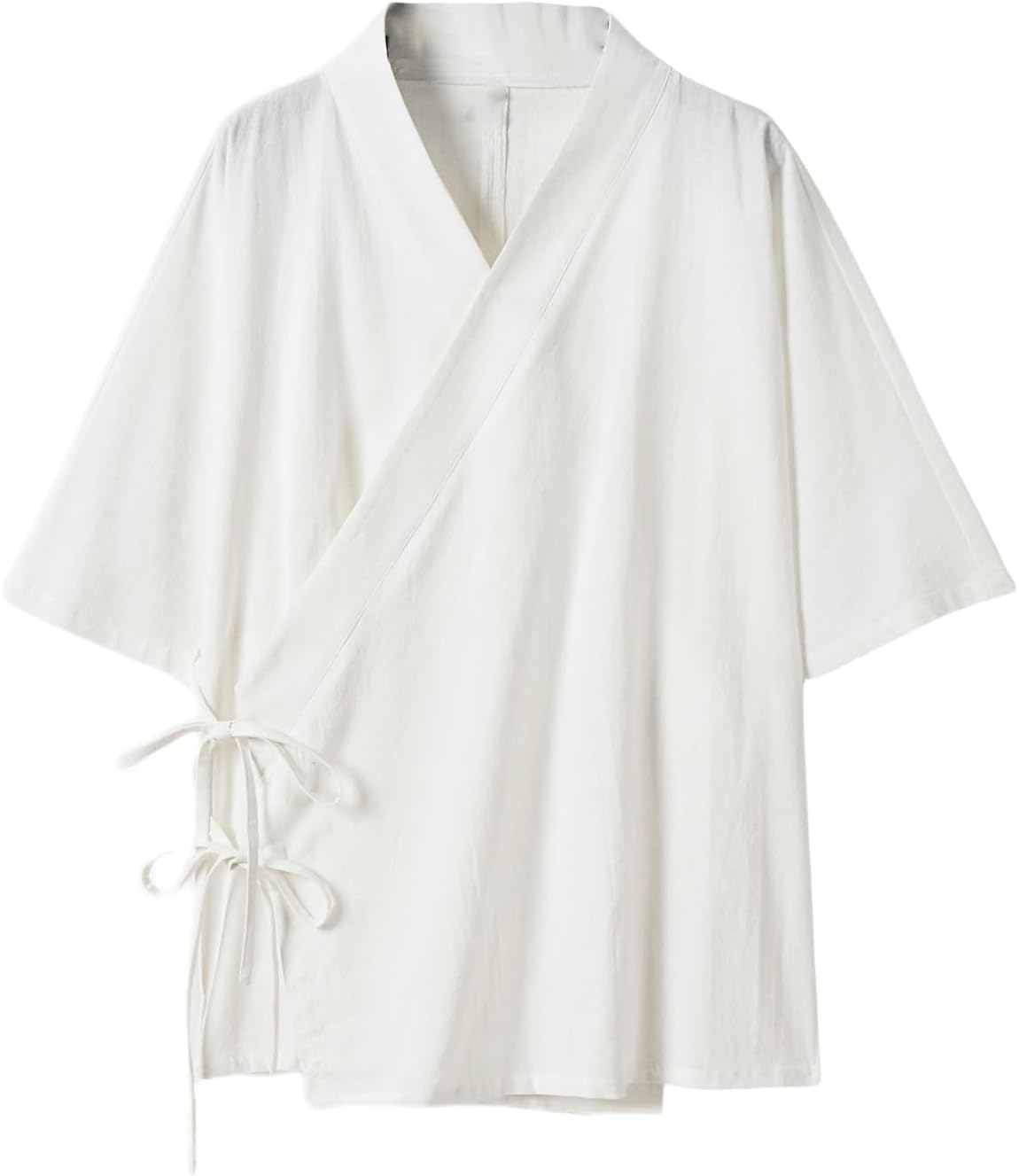 Men's Chinese Style Cotton Linen Three Quarter Sleeve Oblique Placket Costume Traditional Stand Collar Loose Fit