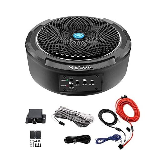 Recoil SL1708 400 Watt 8" Under-Seat Slim Amplified Car Subwoofer with Installation Wiring Kits