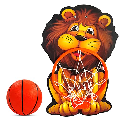 Image of Basket Ball for Kids for Boys /Girls| Lion Design Basketball| Basketball Portable Set with Hanging Board, Ring Net for Indoor and Outdoor Games| Birthday & Return Gift Set Standard