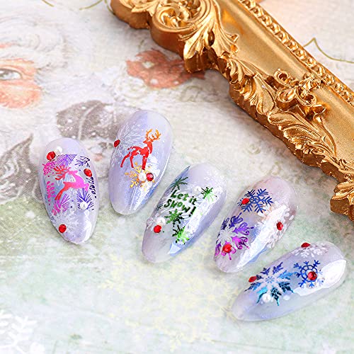 JMEOWIO 3D Nagelsticker Weihnachten, 8 Blätter Selbstklebend Nagel Sticker Schneeflocke Elch Nail Art Decals Design DIY… – Bild 5