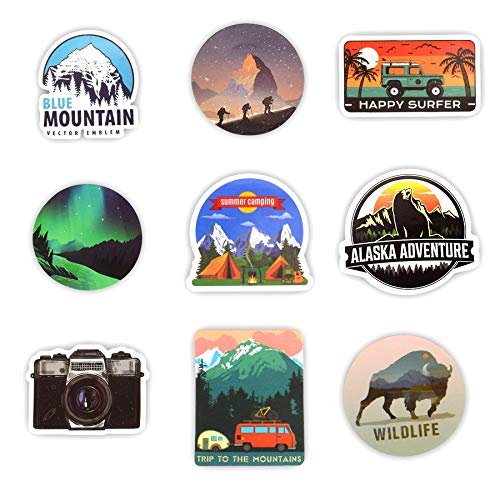Adesivi con paesaggio da campeggio, avventure all'aperto, arrampicata, viaggi, impermeabili, adesivi per fai da te, valigia, laptop, casco da bicicletta, auto, 50 pezzi