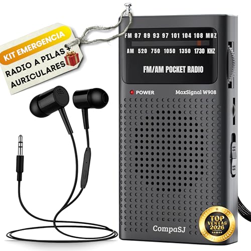 SUPER MAX Radio a Pilas Portátil Pequeña Am/FM Transistor Analógica de Bolsillo Fácil de Usar Señal Fuerte Kit Emergencia Entrada Auriculares Para Personas Mayores Familia Viajes AA Auriculares Regalo