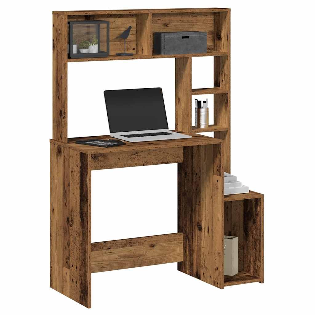 Scrivania con Ripiani 100x45x140cm Truciolato Effetto Legno | Tavolo studio per ufficio e soggiorno con ampi scomparti rialzati e stabili ripiani portaoggetti in legno ingegnerizzato.