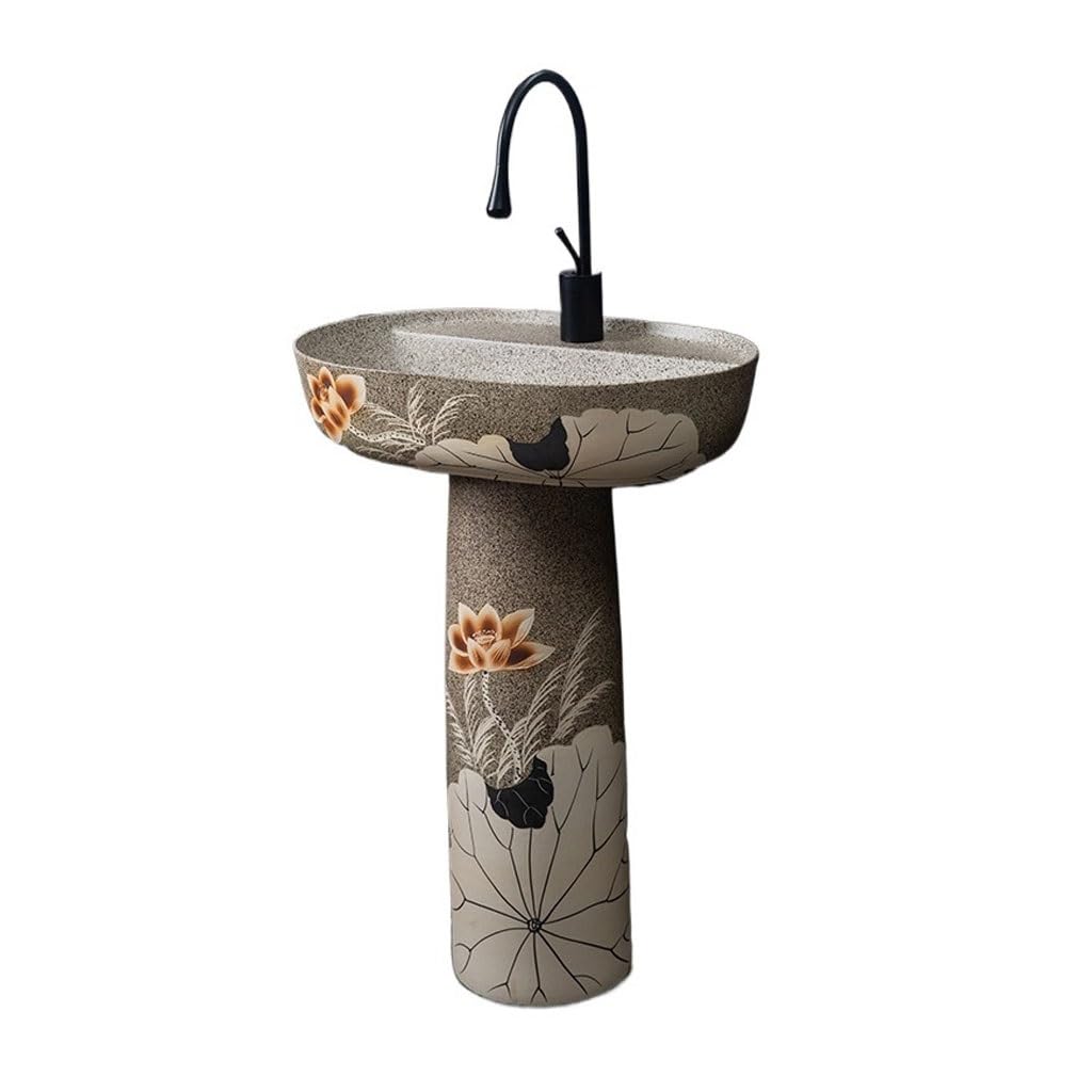 Bathroom Sink Retro Outdoor Ceramic Column Washbasin Balcony Garden Washbasin Bathroom Vanity