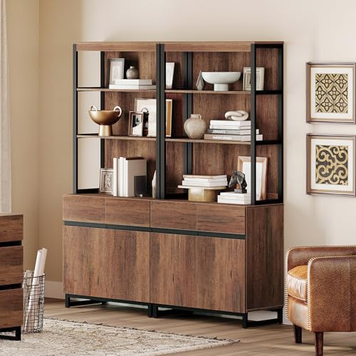 WAMPAT 2 PCS Modern 72" Tall Bookcases with Metal Base