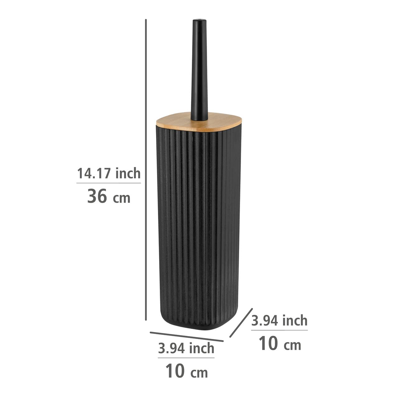 WENKO Rotello toilet brush set, closed toilet brush holder made of high-quality plastic with bamboo lid and grooved structure - Image 4