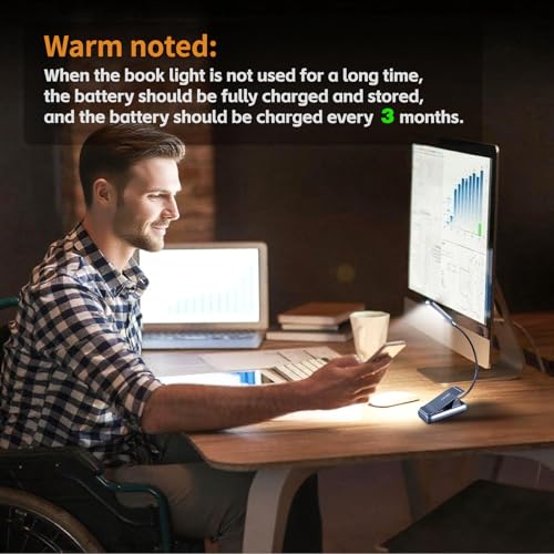Image of VAVOFO Rechargeable Book Light for Reading in Bed Kids, 7 LED Reading Light with 9-Level Warm Cool White Daylight, Eye Care Lamp with Power Indicator for Bookworms (Metallic Grey)