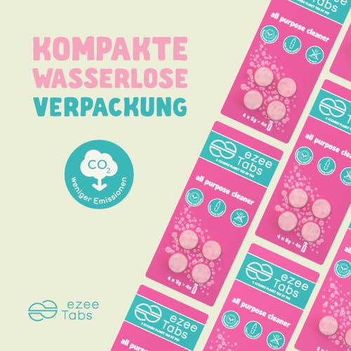 EzeeTabs Allzweckreiniger – Reinigungstabs für ein mikroplastikfreies, biologisch abbaubares und veganes Putzmittel – 4 x Reiniger für alle Oberflächen