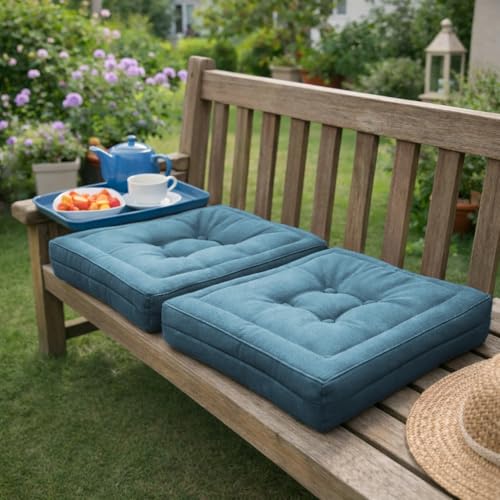 MANEMI Juego de 2 Cojnes de Suelo Acolchado 60x60, Cojines para Palets, Banco, Silla y Suelo, Asiento Cómodo Decorativo para Interior y Exterior.Cojines con Textura de Bambú